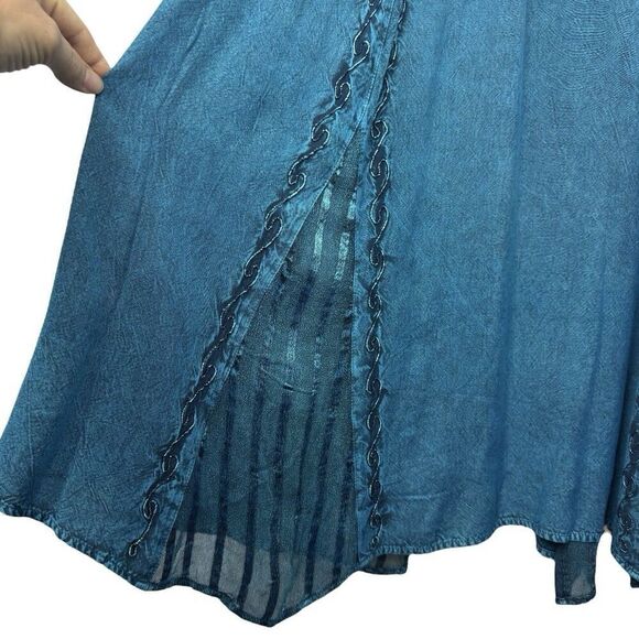 Pyramid Collection Embroidered Renaissance Maxi Dress Size L Blue Bust Tie Goth - Picture 4 of 11